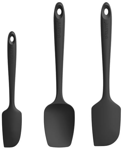 U-Taste Silicone Spatula Set of 3: 250 ℃ Heat-Resistant Rubber Bowl Scraper, Seamless Food Grade Flexible Kitchen Utensils for Cooking Baking Mixing & for Nonstick Cookware (Black)