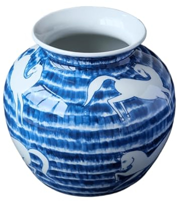 Blumenvase Keramikvase im chinesischen Stil, handbemalte Porzellanvase in Tuscheblau und Weiß Deko Vasen