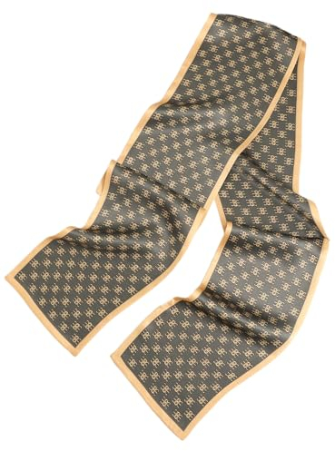 Prettystern Herren Damen 2-lagig schmal SeidenSchal Krawatten-Schal Halstuch für Frühling Sommer Gold Grün DS13