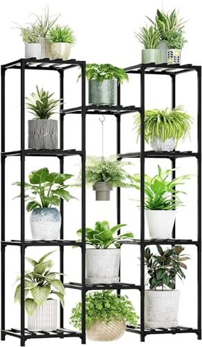Bamworld Étagère pour plantes d'extérieur et d'intérieur - Support de fleurs haut - Pour l'extérieur - Support de plantes pour terrasse, balcon - Décoration de jardin (noir)