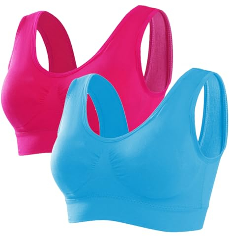 Memoryee Sport BH Damen Große Brüste Starker Halt Push Up Ohne Bügel 2er Pack Set Gepolstert Joggen Yoga Laufen Reiten Bra Crop Top Rose Rot+Himmelblau 6XL