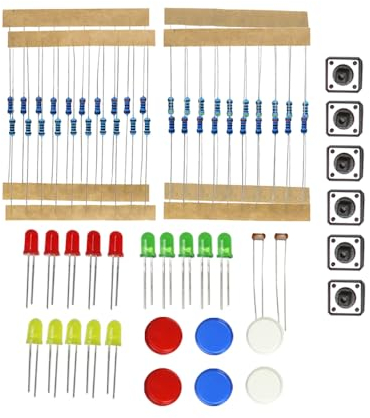 Electronics Component Starter Kit with Mini 400 Holes Breadboard, LED Lights, Resistor, Button Cap for Electronic Learning