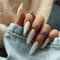 JUSTOTRY 24 Pcs Glitter Almond Short False Nails Pattern,White Solid Stiletto Press on Nails,Glossy Fake Nail Medium for Nails Art,French Tip Oval Stick on Nail for Women and Teens Gifts