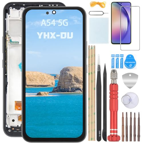 YHX-OU 6.4 Schwarz+Rahmen AMOLED Display Für Samsung Galaxy A54 5G SM-A546B SM-A546E LCD Display Touchscreen Ersatz Bildschirm LCD Glas Assembly Digitizer + 1 Stück Schutzfolie + Werkzeuge