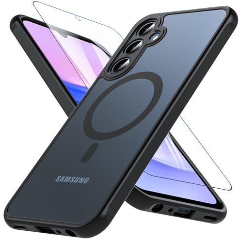 Kuaguozhe Coque pour Samsung Galaxy A15 5G avec MagSafe, Coque Samsung A15 avec Verre Trempé, Magnétique Antichoc Protection Caméra Protecteur Etui Housse Case pour Samsung Galaxy A15 (Noir)