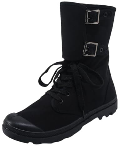 Amtopiyo Stivali da uomo in tela a metà polpaccio, alla moda, con lacci, scarpe da ginnastica, nero, 44.5 EU