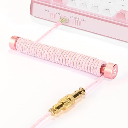 MAMBASNAKE C03 Custom Coiled Keyboard Cable and Metal Aviator Set - Fixed Rod + Braided USB C With 8K Hz Return Rate for Gaming Keyboard/Phone - Pink