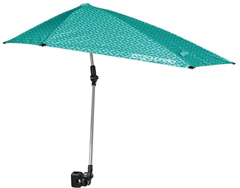 Versa-Brella Adjustable Umbrella, 360 grados de giro en 3 direcciones, forro UPF 50+, ligero y fácil de montar, 107 cm, ideal para playa, camping, patio, deportes y cochecitos - Turquesa