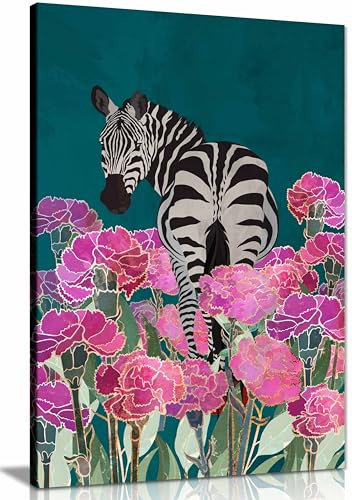 Zebra in a Field of Flowers Framed Canvas Print, Pictures for Home Walls, Bedroom, Living Room & Bathroom Decor 76x51cm (30x20in)