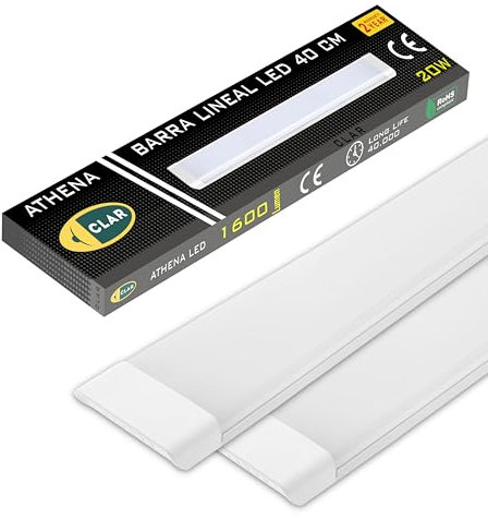 CLAR - Pantalla LED 40 cm, Regleta y Barra Cocina, Luz Techo, Luminaria LED 6500ºK (20W Pack 2)