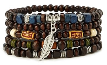 Prometis Gothic Armband Set Einstellbare Tribal Retro Punk Einstellbare Gebet Perlen Manschette Wrap Armreif mit geflochtenen mehrlagigen Grunge Schmuck