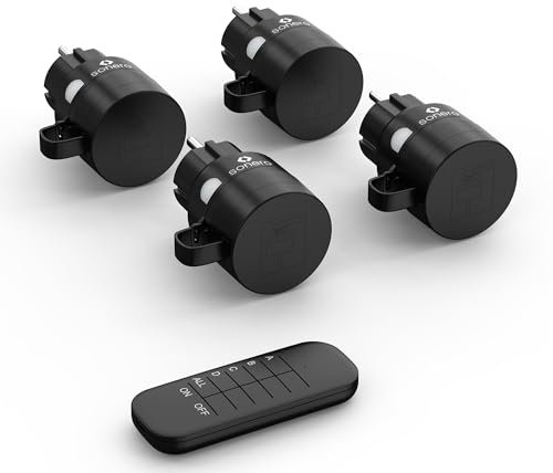 sonero toma de corriente con mando a distancia, juego para exterior, 2300 W, 230V, 1 x toma de corriente con mando a distancia, IP44, 30m de alcance, ahorro de energía, negro