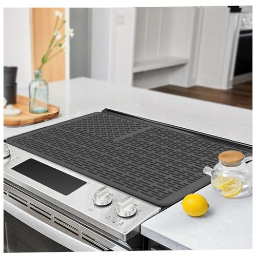 TUCANA Silicone Electric Stove Top Cover Mat - 28 x 20, Stove Top Protector for Electric Stove, Foldable, Heat-resistant Silicone Mat for Glass Stove Top, Large Dish Drying Mat (Black)