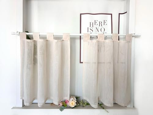 Daliena Scheibengardinen 2er Set Küchengardine Kurzstore Gardinen Kurz Fenster Modern Leinenoptik Gardinen Halbtransparente Schlaufen Bistrogardine, Einfarbig Gardine (BxH 120x45cm) Sand 2 stück