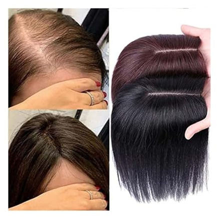 Haarteile Echthaar Glatte Haar-Topper for Frauen, Echthaar-Topper, ohne Pony, atmungsaktiv, Seidenbasis, Clip-in-Haarteile, natürlicher Haaransatz, Remy-Haar-Topper Hair Topper(Bruin,10x12cm)