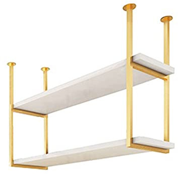 Étagère à suspendre pour casseroles et poêles - 120 cm - Étagère de rangement pour restaurant et bar - En bois et métal - Support de fleurs en fer - Porte-vin - Blanc