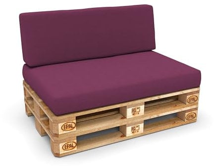 POKAR Palettenkissen Palettenauflagen mit abnehmbarem Bezug Palettenmöbel Palettensofa 2er Set: Sitzkissen 120x80 + Rückenlehne 120x40, Violett