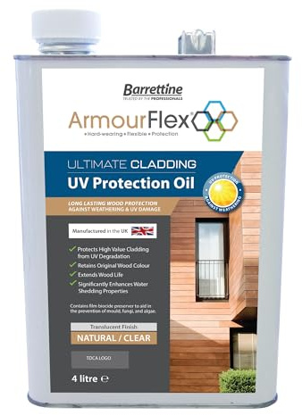 Barrettine Armourflex Ultimate UV Protection Oil (4L) - Interior & Exterior Wood Oil for Long Lasting Wood Protection Against Weathering & UV Damage with a Natural, Clear Finish