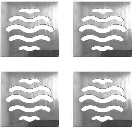 Copertura quadrata per scarico a pavimento, protezione per griglia di scarico, in acciaio inox, accessori per bagno, cucina, doccia (4 pezzi, 90 mm)