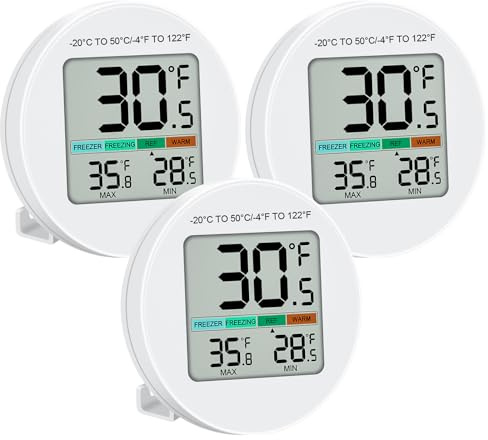 3 unidades de termómetros digitales para frigorífico, mini termómetros para frigorífico, IP65, resistente al agua, termostato con pantalla LCD, soporte magnético en la parte trasera magnética