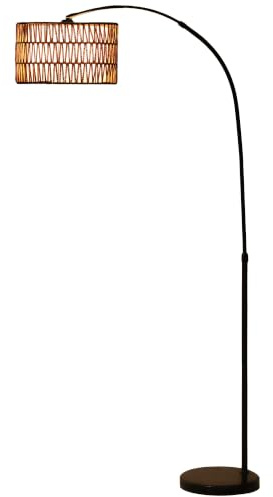 HOMCOM Stehlampe Stehleuchte Bodenlampe mit Leinen Lampenschirm Schwarz | Standleuchte mit E27 Fassung, Fußschalter, Höhenverstellbar, Bogenlampe für Schlafzimmer, exkl. Glühbirne