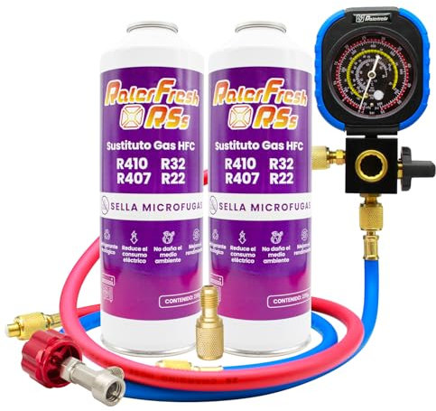 Gas Refrigerante Ralerfresh RS Sustituto de Gas R410, R32, R407 y R22 Recarga de Gas Refrigerante Organico para Aire Acondicionado Split Ecologico Eficiente Recarga Rapida (2 Botellas RSs + Man RF31)