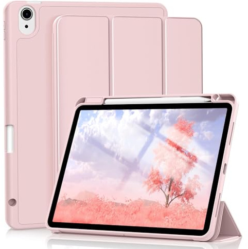 SZPSGC Hülle für iPad Air 11 Zoll M4/M3/M2 & Air 5/4 10,9 Zoll, Rosa | Mit Stifthalter, Trifold Ständer, Dünne Tablet Schutzhülle, Weicher TPU Rückseite, Auto Wachen/Schlafen