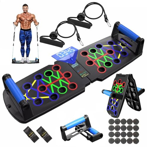 FumyFumy Tabla Flexiones Multifuncion, Tabla de Flexiones, Tabla Push Up, Equipo de Fitness para el Hogar Entrenamiento Gym con Función de Contador de Temporizador y 2 Cuerdas de Resistencia