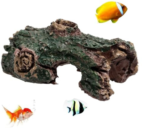 JUGUTA 3 Stück Aquarium Dekoration Baumstamm, Simulation Moos Aquarium Dekoration, Harz Zimmeraquarium Höhle Ornament Deko Hohl Stamm, Für Reptilienversteck Oder Betta Fisch Schwimmhabitat (B)
