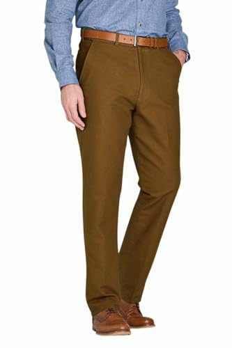 Pegasus Men's Moleskin Trousers with Hidden Stretch Waist Soft Brushed Cotton Warm Winter Smart Casual Wear Tobacco 42W / 31L