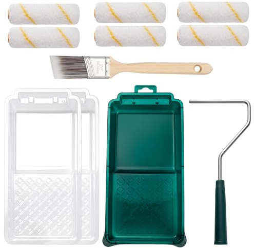 YiBaiBrush Farbroller Set 11 Stück, 10 cm (4 Zoll) Mikrofaser Farbroller Mit Ergonomischem Griff, Kleiner Rollpinsel, Farbwanne Mit Einsätzen – Perfekt für Hausanstriche