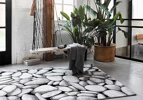 Wecon Home Teppich Stony Island, 80 x 150 cm, Silber | weicher Kurzflor in Kieselstein-Optik, 13 mm Flor, gewebt, OEKO-TEX® STANDARD 100, pflegeleicht