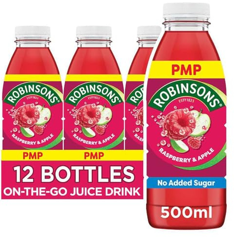 Robinsons RTD Raspberry & Apple 500ml (Pack of 24) | Robinsons Squash Mini & Diluting Juice Alternative | No Added Sugar Fruit Juice Drink