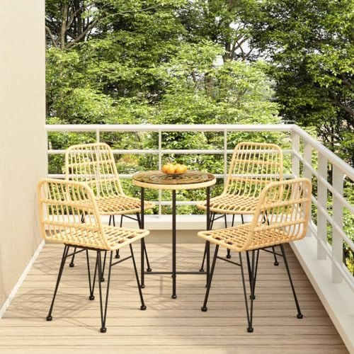 Owoxanthellate 5-TLG. Garten-Essgruppe Poly Rattan 55 cm runder Tisch mit 4 Stühlen wetterfestes Rattan-Look platzsparend für Balkon Terrasse und kleinen Garten