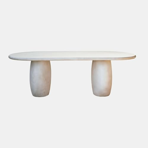 Loberon Tisch Arevalon - Bietet Platz für 4-10 Personen - Elegantes Design - Ovale Tischplatte - Gartenmöbel - Gartentisch - Esstisch - Zement - Steinpulver, beige