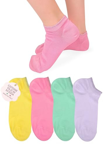 LEON D'ORO Calzini Bambina COTONE LEGGERO corto Calze Bimba FILO DI SCOZIA Sneaker Fantasmini Bambine Made in Italy