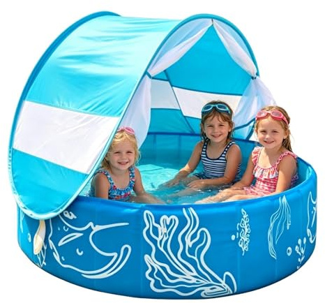 ZHUMCCY Piscina Bambini | Giocattolo Con Tettuccio, Rete, Pieghevole, Antiscivolo E Non Gonfiabile | Piscina 120 Cm X 30 Cm - Per il gioco all'aperto in estate, spiaggia e viaggio