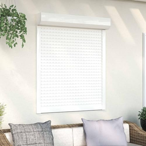 Ziaphsol Volet roulant blanc 100 x 130 cm en aluminium et polyuréthane, avec boîte de volet roulant et rail de guidage, pilote manuel pour fenêtre, maison, extérieur, protection solaire et brise-vue