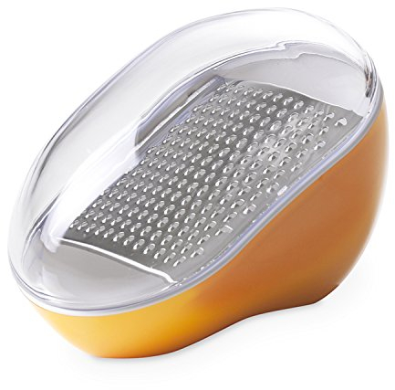 Omada Design Käsereibe aus Kunststoff mit abnehmbarer Edelstahlklinge und Frischhaltedeckel, Made in Italy, 14x9x9,5 cm, geeignet für den Geschirrspüler, Trendy Linie, Gelbe Farbe