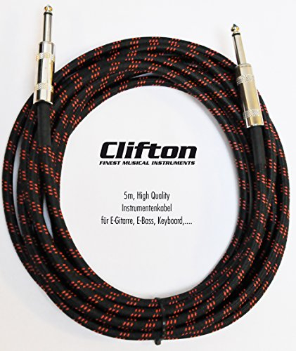 Clifton Cavo per strumenti, 6,3 mm, per chitarra elettrica, protezione dal rumore, con jack standard per chitarra mono, basso E, strumento, 5 m