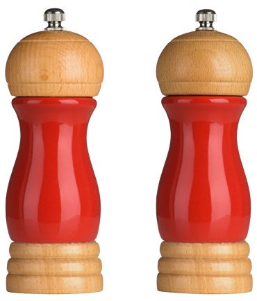 Premier Housewares Rubberwood Salt and Pepper Mill Set - Red