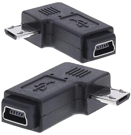 CY, 2 adattatori con connettore Mini-USB a 5 pin femmina a connettore Micro-USB maschio angolati a 90°, destro e sinistro, per alimentazione e sincronizzazione dati