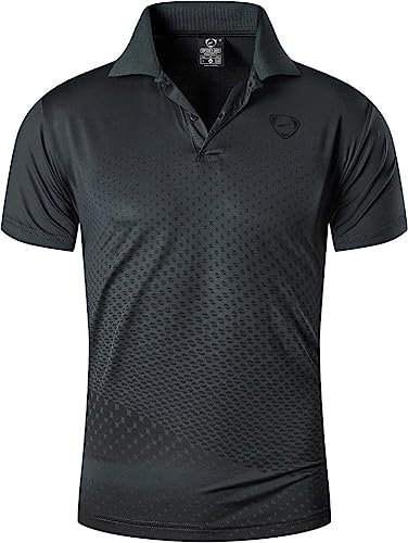 jeansian Men's Short Sleeve Polo T-Shirts Wicking Breathable Running Training Sports Tee Tops LSL195 Gray XL