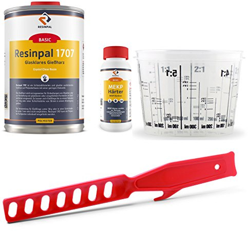 Gießharz-Set: 1 kg Gießharz Resinpal 1707 + 20 g Härter + Mischbecher + Rührstab