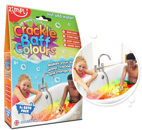Zimpli Kids Crackle Baff Colours, 6 Bath Pack, Magically makes your water Crackle, Pop & Change Colour, Multi-Sensory Play Activity, Educational & Learning Toy, Ideal Pocket Money Gift
