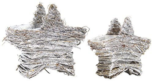 DECOLINE Rattan Pflanz-Schale Stern B - Silber 2 Stück - klein und groß