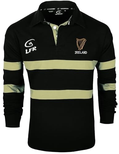 Ireland Harp Rugby-Shirt, langärmelig, Gr. S-XXXL, Schwarz / cremefarben Gr. 56, Schwarz