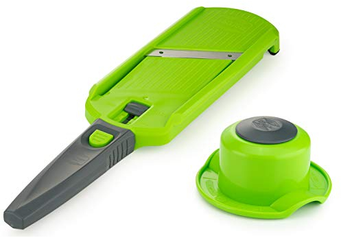 Börner Multi Slicer Set (Gemüseschneider + Fruchthalter) • Gemüsehobel für Scheiben in 2 Schnittstärken • Scheibenschneider für Obst & Gemüse • Kompakter Küchenhobel • Farbe: Grün
