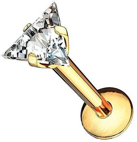Piercing Stab Stecker Lippenpiercing Ohrpiercing Labret Lippe Ohr Tragus Helix Platte mit Dreieck Kristall Glitzer Strass Stein Klein 6mm Gold
