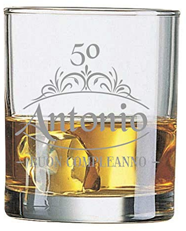 Colorfamily Bicchiere da Whisky con incisione Buon Compleanno PERSONALIZZABILE CON NOME E ANNO DI NASCITA Idea Regalo Compleanno 30 40 50 60 70 anni